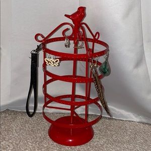 4 tier Red birdcage rotating jewelry stand
